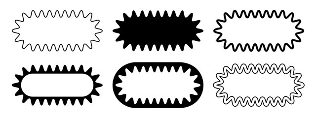 Wall Mural - set of different oval frames with wiggly edges. rectangular shapes with wavy borders. picture or mir