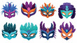Masks with feathers flat cartoon vactor illustratio