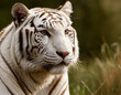 White Bengal tigers are majestic creatures with a striking white coat and dark brown or black stripes.