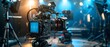 Professional film production equipment in a studio setting including highdefinition camera tripod and lighting. Concept Film Production, Studio Setting, High-definition Camera, Tripod, Lighting