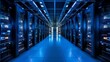 Futuristic Data Center: Server Room Illuminated Ai generated
