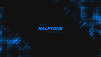 Poster - Abstract vector torn blue halftone background. Scrathed dotted texture element. Diagonal composition