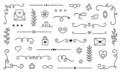 Wall Mural - decorative elements doodle set. dividers, swirls, text separators. divider ornament, corner borders,