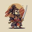 Cute samurai leader with katana sword cartoon vector illustration