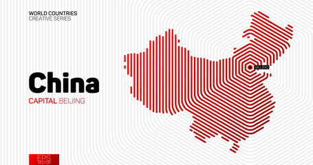 Wall Mural - abstract map of china with red hexagon lines