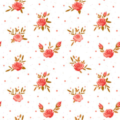 Wall Mural - Shabby Chic Rose Flower Seamless Vector Pattern, Pink Floral Background on White.