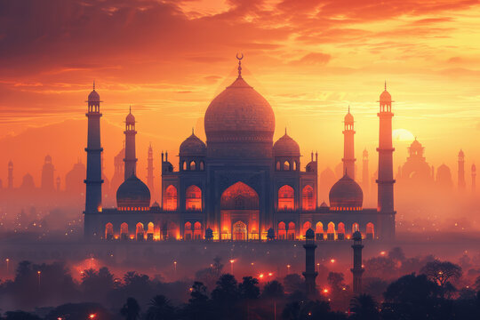 Free vector eid mubarak festival mosque greeting background,generative ai