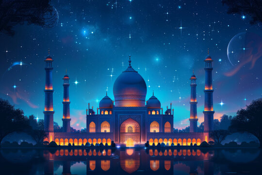 Free vector eid mubarak festival mosque greeting background,generative ai