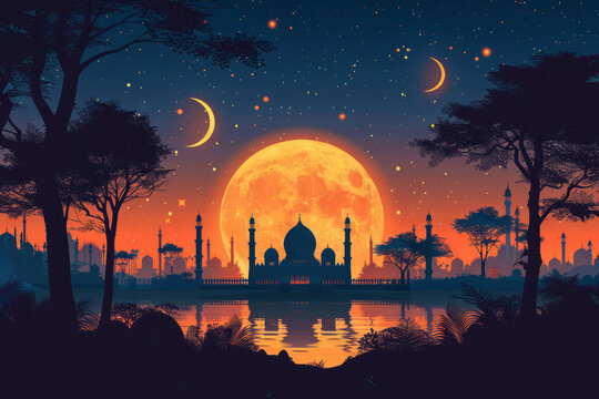 Free vector eid mubarak festival mosque greeting background,generative ai