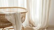 White-Curtained Bedroom with Wooden Baby Crib Basket