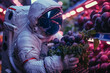 an astronaut is carrying a shopping bag full with grocery against generative ai