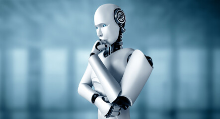 Poster - xai 3d illustration thinking ai humanoid robot analyzing information data in concept of artificial i
