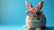 cute fluffy domestic rabbit wearing pink stylish sunglasses