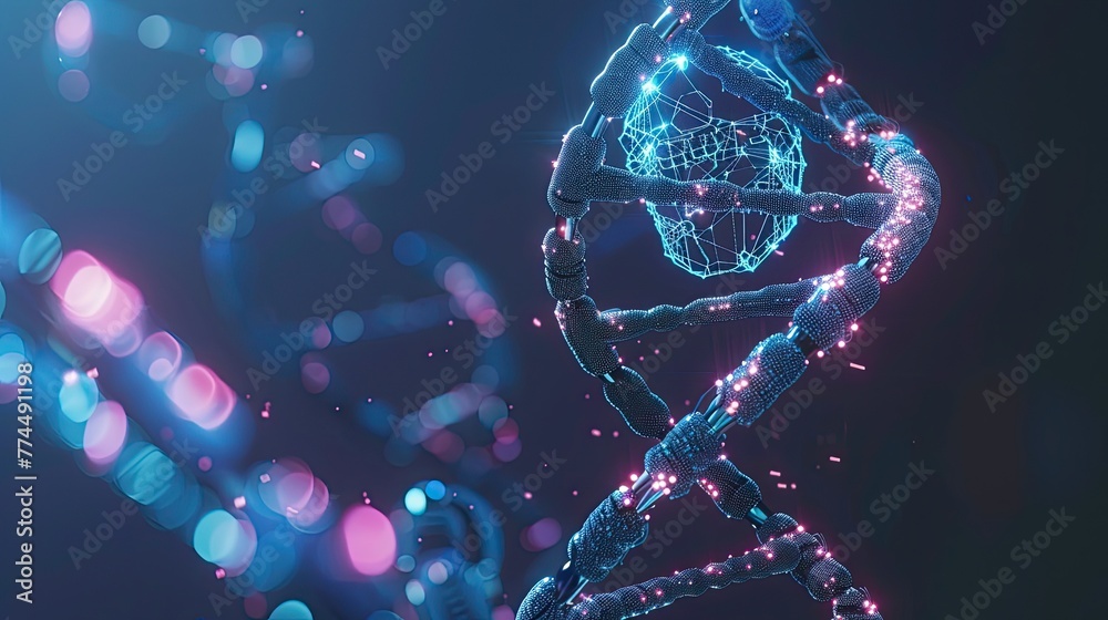 Artificial intelligence AI in Healthcare. DNA double helix intertwined ...