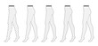 Set of Fishnet Tights Pantyhose on legs, different mesh sizes, normal waist, high rise, full length. Fashion accessory clothing technical illustration stocking. Vector side view for Men, women, flat