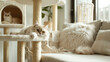 luxurious cat playground with siberian cats lounging in a sunlit room