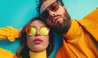 Social media influencer and model - beauty pressure - low angle portrait of attractive persons - man and woman - sunglasses - pop art