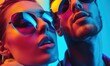 Social media influencer and model - beauty pressure - low angle portrait of attractive persons - man and woman - sunglasses - pop art