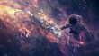 astronaut floating above nebulae touching