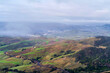 View of the valley from the mountains, fog, clouds, sky