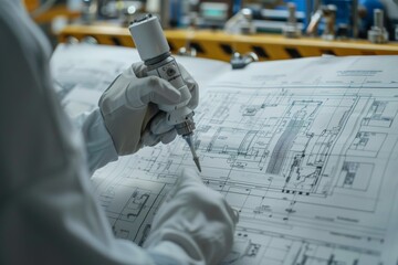 Poster - Human and robot collaboratively examining a technical blueprint in a modern workshop