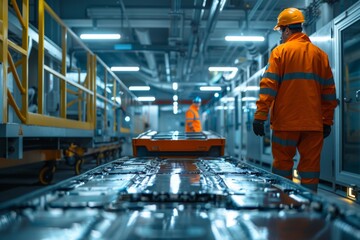 Poster - Engineers in reflective safety gear inspect machinery in industrial setting