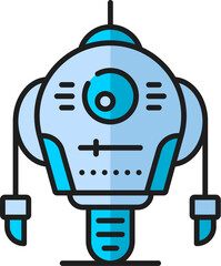 Aufkleber - Robot color line icon, cartoon robotic droid character or android bot on wheel, vector outline. Retro cyborg robot with mechanical arms, robotic machine or space alien and cyber android bot
