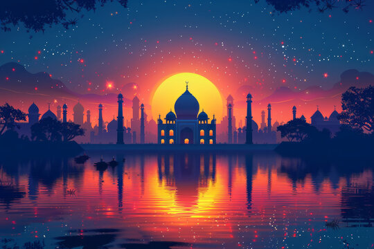 Free vector eid mubarak festival mosque greeting background,generative ai