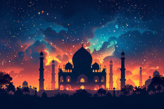 Free vector eid mubarak festival mosque greeting background,generative ai