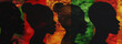 This image depicts a row of silhouetted faces in profile, representing an ethnic spectrum of Black, African, and African-American individuals against a background