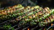 Tender spears of asparagus sizzle on a hot grill, their vibrant green hues enhanced by charred edges and wisps of steam. Delight in the fresh flavors of spring with this tantalizing close-up.