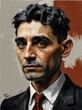 © SevenThreeSky - franz kafka portrait oil pallet knife paint painting on canvas with large brush strokes art illustration on plain white background from Generative AI