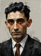 © SevenThreeSky - franz kafka portrait oil pallet knife paint painting on canvas with large brush strokes art illustration on plain white background from Generative AI