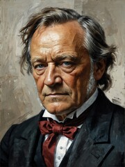 Wall Mural - richard wagner portrait oil pallet knife paint painting on canvas with large brush strokes art illustration on plain white background from Generative AI