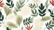 Seamless patterns featuring flowers, leaves, and botanical elements