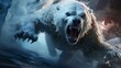 Glowing-eyed Polar Bear Leaps with Frustration Amidst Arctic Ice, Capturing the Struggle and Tenacity of Wildlife in a Changing World.