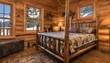 A Rustic Log Bed Frame In A Mountain Cabin