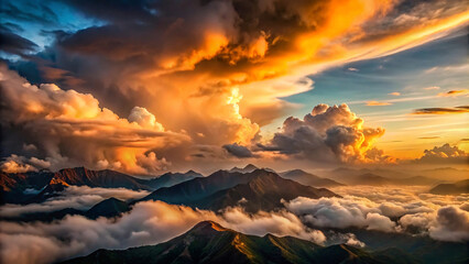 Wall Mural - Mountain Sunrise Sunset Sky with Cloud