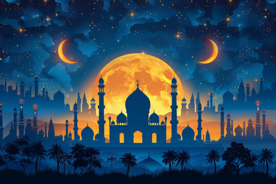 Free vector eid mubarak festival mosque greeting background,generative ai