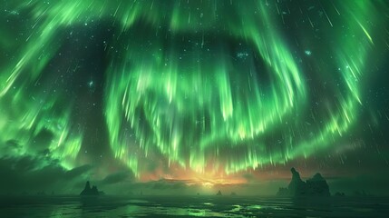 Wall Mural - Active splitting, active splitting aurora borealis arc, sky at night