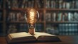 A glowing light bulb placed on top of an open book, symbolizing inspiration and knowledge