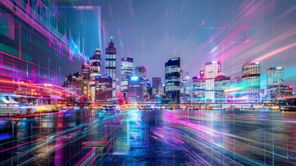Aufkleber - A city skyline transformed into a digital canvas thr  AI generated illustration