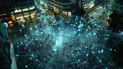 Aufkleber - A city square alive with the energy of information f  AI generated illustration