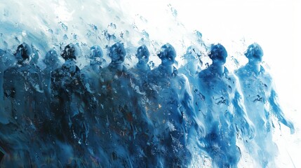 Aufkleber - A crowd of faceless figures stand in formation their AI generated illustration