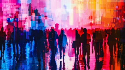 Poster - A crowd of faceless individuals navigate a bustling   AI generated illustration