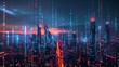 A futuristic city skyline illuminated with digital d  AI generated illustration