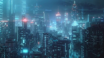 Aufkleber - A futuristic cityscape bathed in the glow of data co AI generated illustration