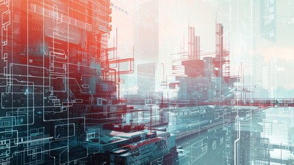 Aufkleber - A futuristic cityscape with digital building constru  AI generated illustration