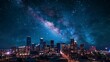 beautiful view of the city of Los Angeles at starry night with tall buildings with lights