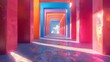 Vibrant square portals in a 3D clay-style render, leading to a colorful, abstract future